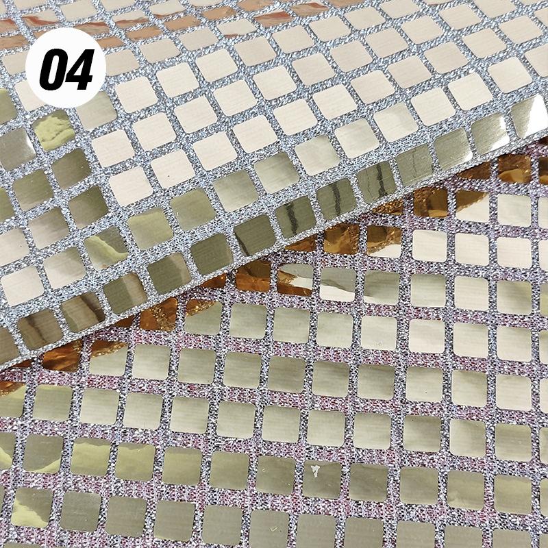 Premium Designer Fabric for Party Dresses - Soft Mirror Mesh with Metallic Dark Gold Square Lattice & Lurex Shimmer