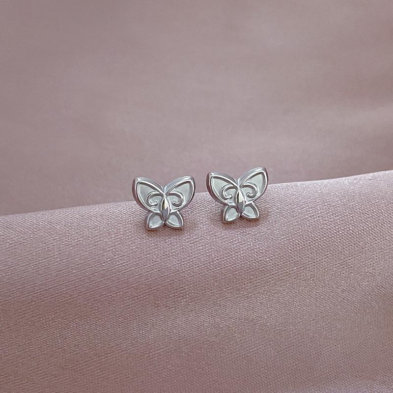 Titanium Steel Retro Butterfly Minimalist Stud Earrings Cold Men'S And Women'S Earrings Personality Temperament Banquet Earrings