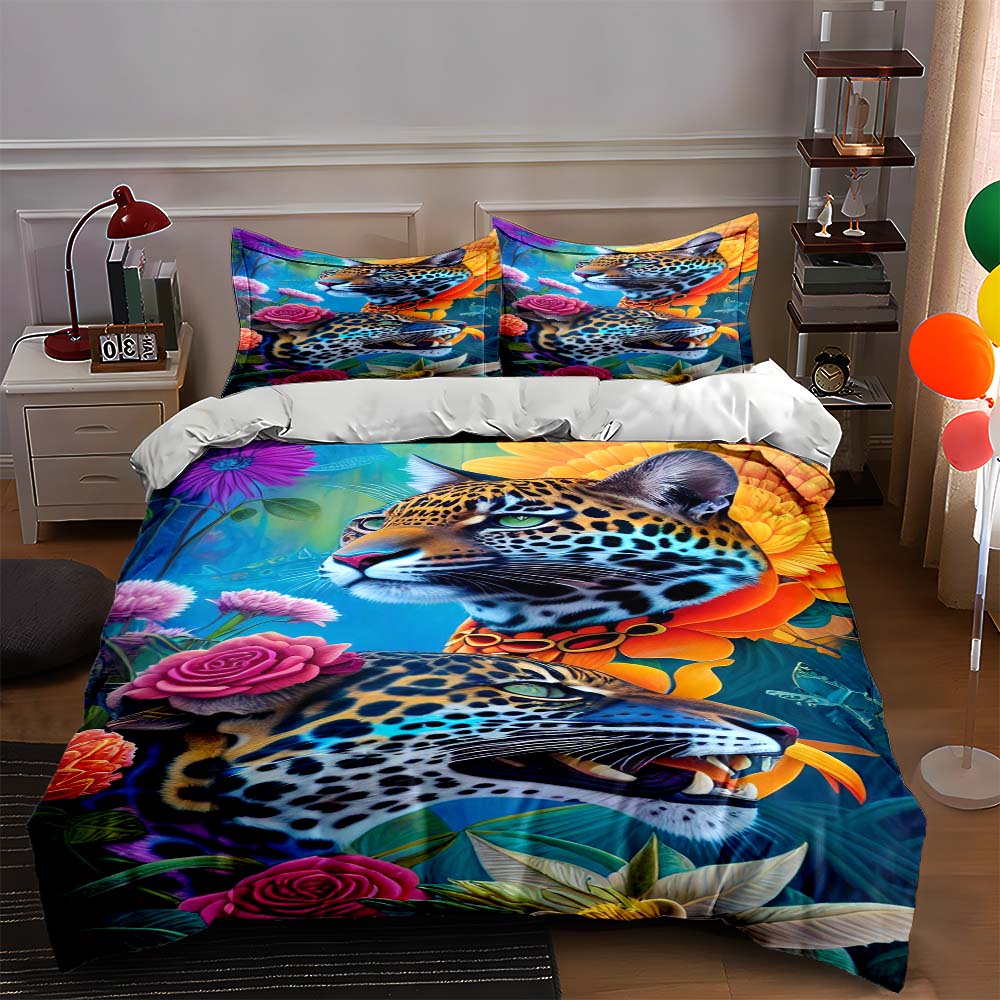 

Leopard floral design. Bedding Duvet cover sets Duvet covers Pillowcases gifts (1 * Duvet Cover 2 * Pillowcases, without duvet insert) 135x200cm