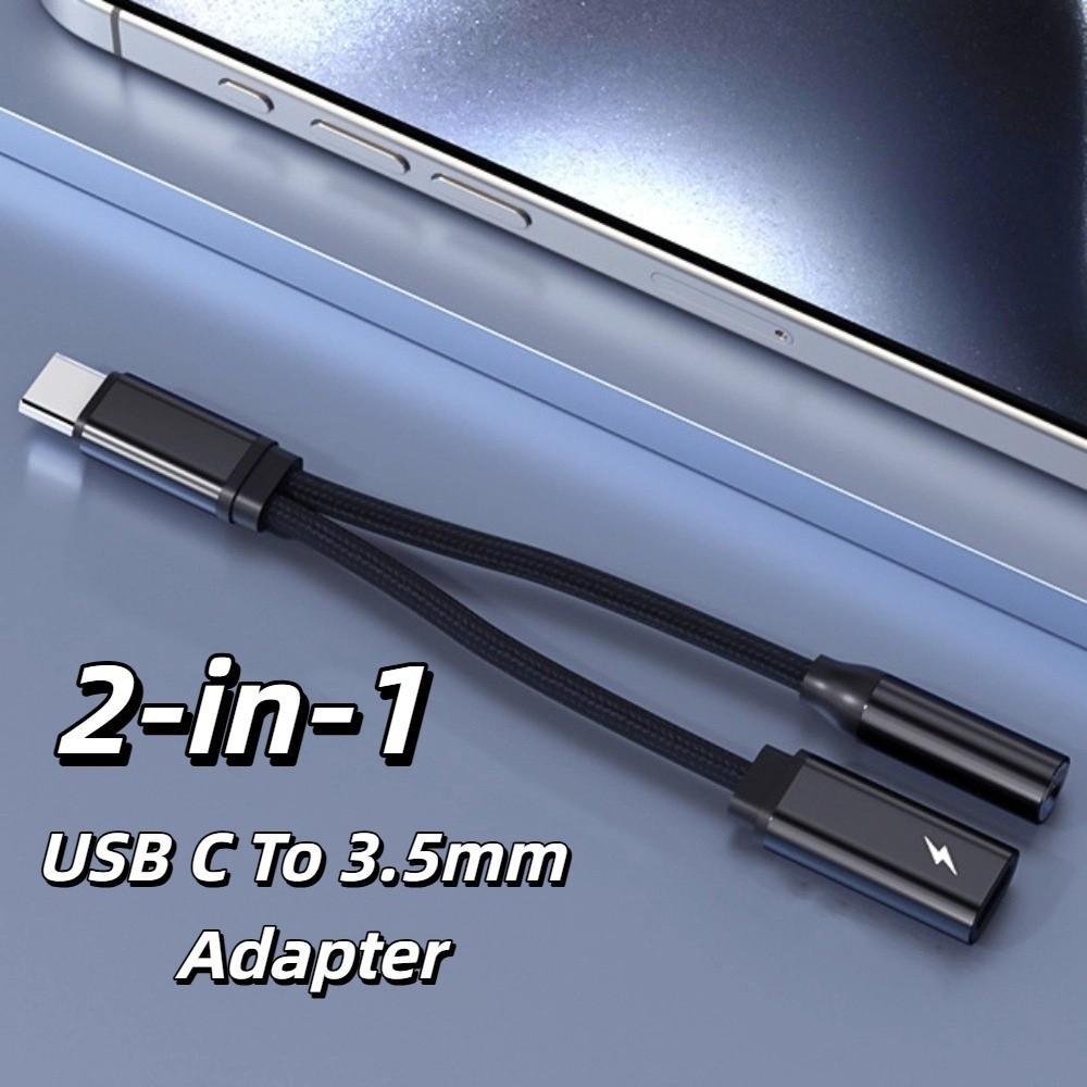 Universal 2 in 1 USB C Splitter PD 60W Type-C To AUX Adapter USB C To 3.5mm Adapter  Fast Charging