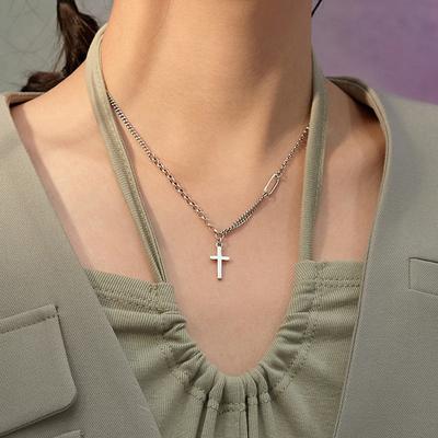 S925 Sterling Silver Necklace Retro Thai Silver Style Christmas Korean Style Necklace Women's Pendant Thick Chain Clavicle Chain Simple Personality