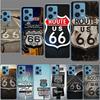 America Route 66 Phone Case For Redmi Note 13 12 14 15 Pro Plus 13R 11 11T 11E 11S 10 Pro 10S 9 9S Cover Cell Clear TPU Capa Cas