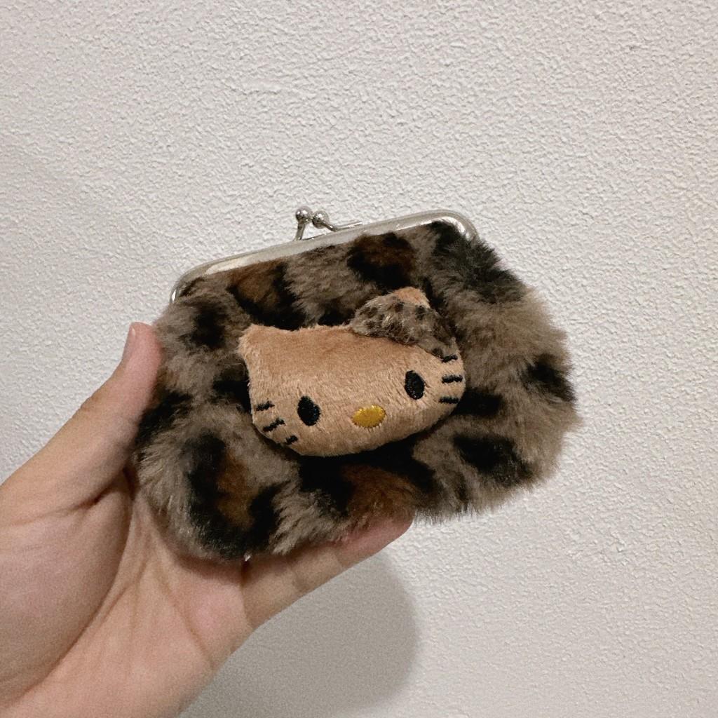 Fashion Hello Kitty Doll Decoration Leopard Pattern Plush Wallet For Travel And Casual Use
