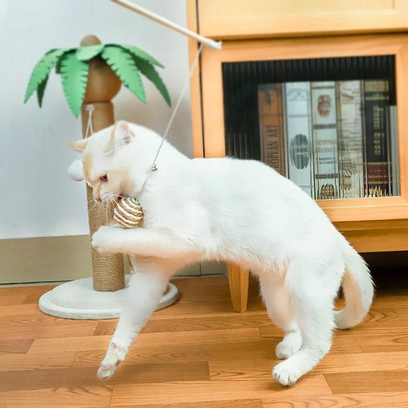 Funny Interactive Cat Teaser Toys with Feather 40CM Wooden Stick, Mice Fish Chick Design, Kitten Playing Teaser Wand Pet Accessories for Cats
