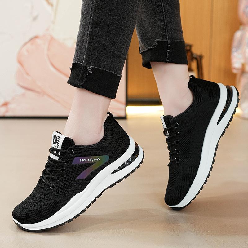 Spring new ins fly-woven student sports shoes breathable fitness running shoes 35 чёрный