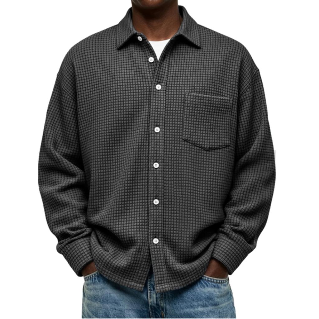 Single Breasted Vintage Long Sleeve Shirt Men Loose Solid Color Spring Autumn Men's Casual Pocket Shirt