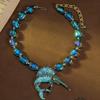 Vintage Swordfish Rhinestone Pendant Glass Bead Necklace Brooch Light Luxury Temperament High End Enamel Antique Women's Jewelry