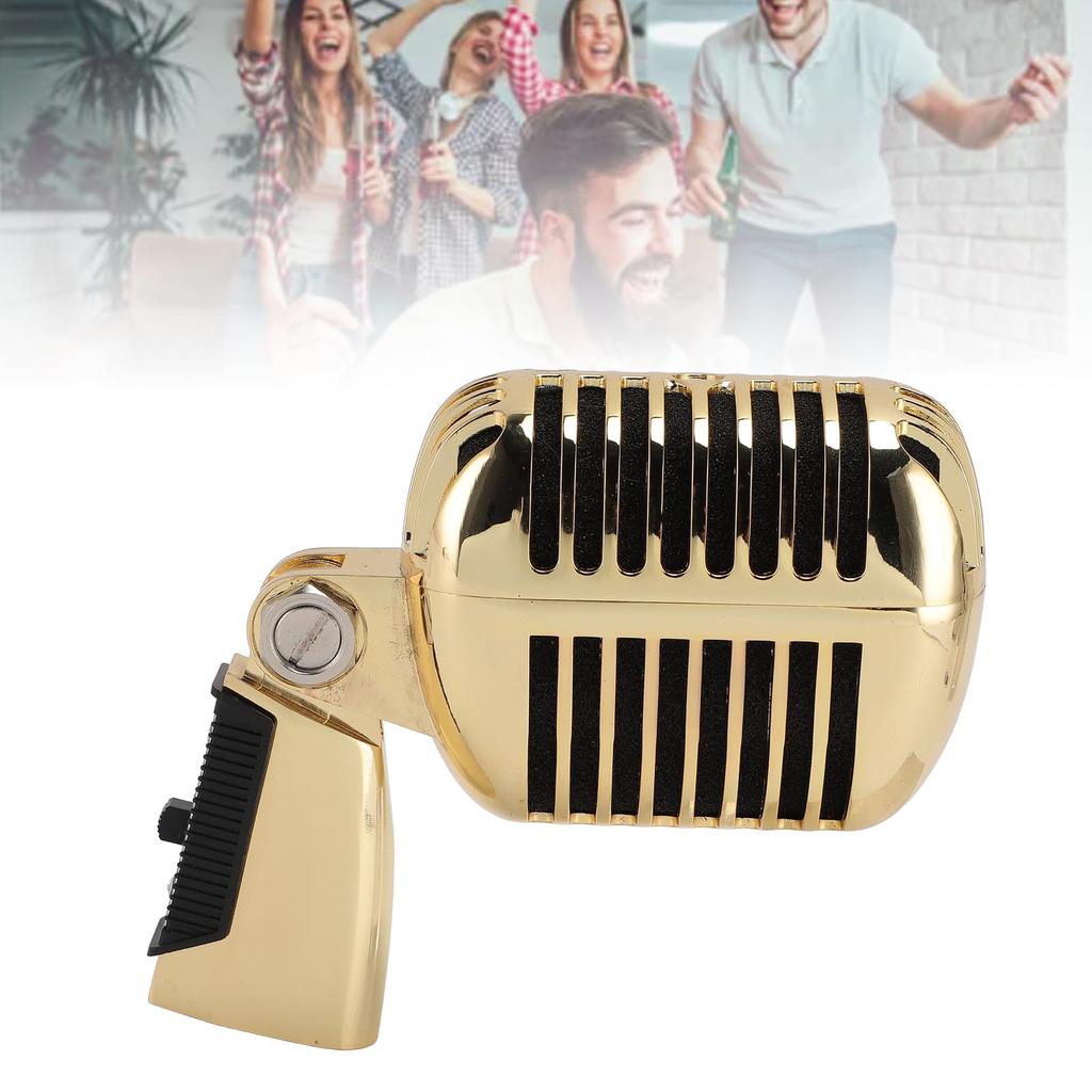 Classic Retro Dynamic Vocal Microphone, Old Vintage Style Cardioid Directional Microphone with Self-Tensioning Rotating Rack for Live Performance and