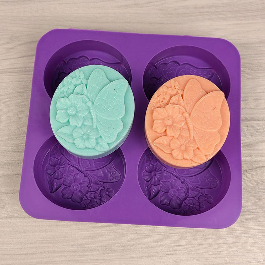 Moldes de Silicona para Jabón de 4 Cavidades Molde Hecho a Mano Oval para Forma de Mariposa Flor Material de Silicona Accesorios DIY para Mano