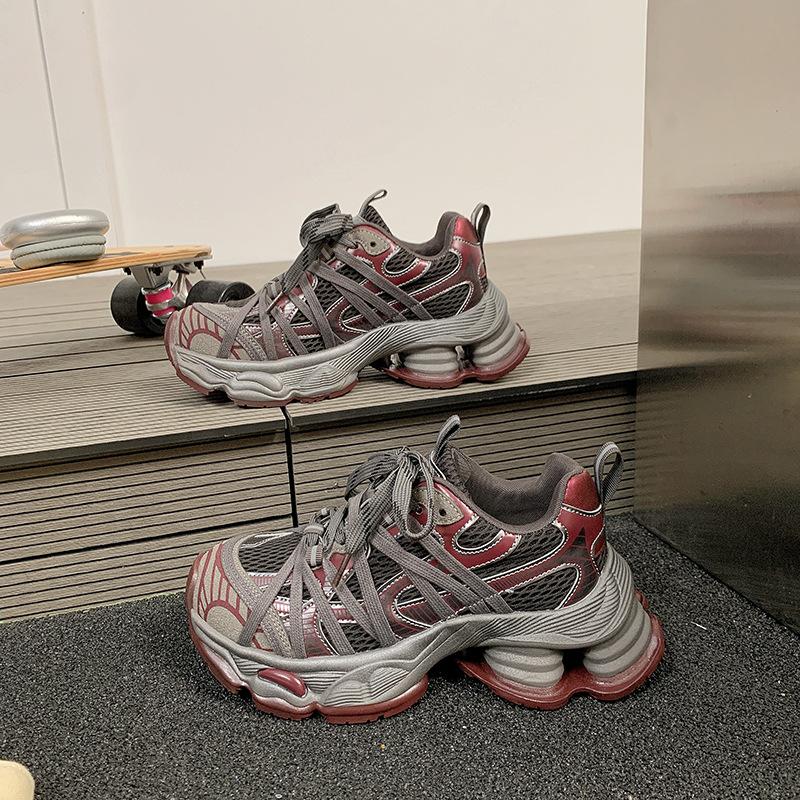 European Station Leather Platform Dad Shoes Women's 2025 Spring New Heightening Breathable Round Head Niche Sports and Leisure Shoes