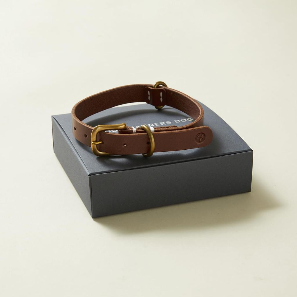 We Original All Leather Collar Brown GOOD MANNERS DOG SERIES - (L) /