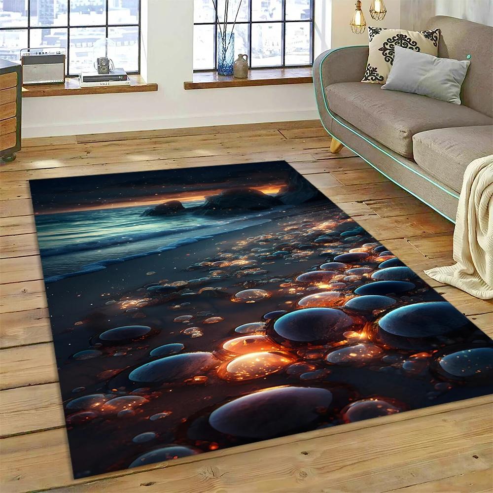 2025 New Style Colorful Pebble Rainbow Road Beach Stone Scenery Carpet Rug for Living Room Bedroom Home Sofa,Non-slip Floor Mat