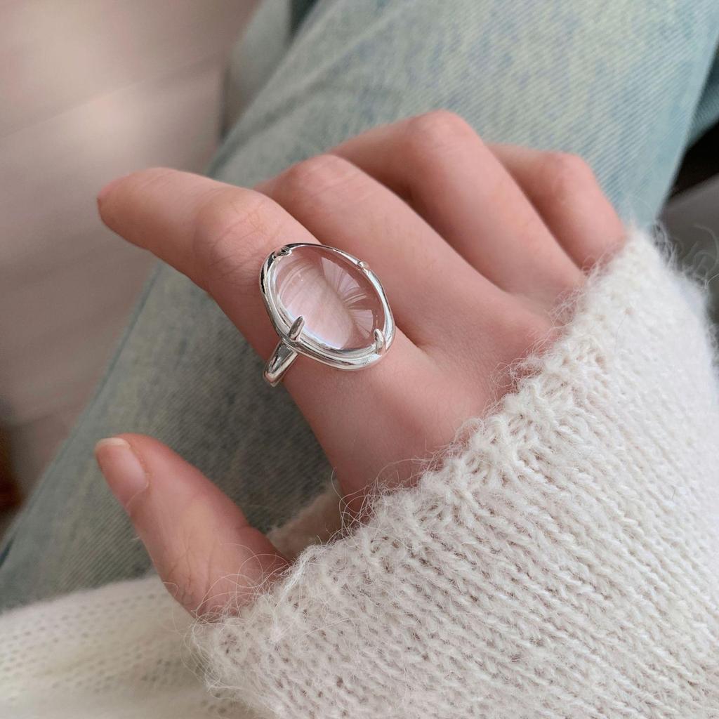 Geometric Transparent Crystal Adjustable Open Ring for Women Korean Fashion New Jewelry Gift Party Ring