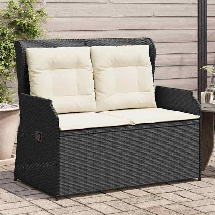 VidaXL Inclinable Garden Bench with Cushions Black Braided Resin, Garden Bench, Garden Seat, Patio Bench, Bench 368955