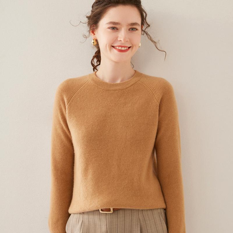 Autumn and Winter Style Ingot Needle Round Neck Cashmere Sweater for Women Lazy Warm Sweater Fashionable and Versatile Base Sweater