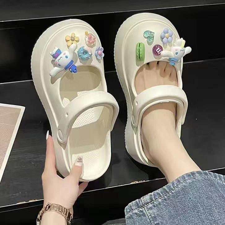 Mary Jane Slippers Women's Summer Wear Non-slip Thick-soled New Hole Shoes Bag Head Half-drag Sandals