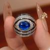 Accessories Ring Oval Royal Blue Red Corundum Green Chalcedony Female Vintage Premium
