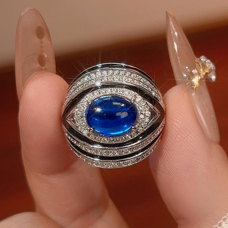 Accessories Ring Oval Royal Blue Red Corundum Green Chalcedony Female Vintage Premium
