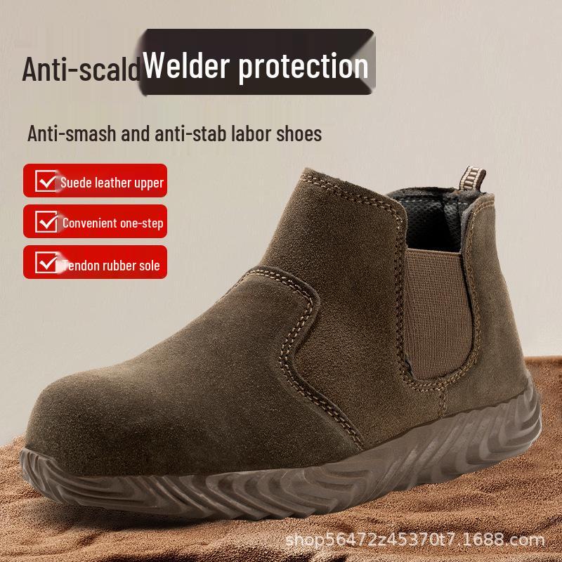 Men s Anti-Slip Suede Welding Safety Shoes with Steel Toe Cap - Anti-Smash & Anti-Puncture for Construction Sites Winter Cotton Mid;45