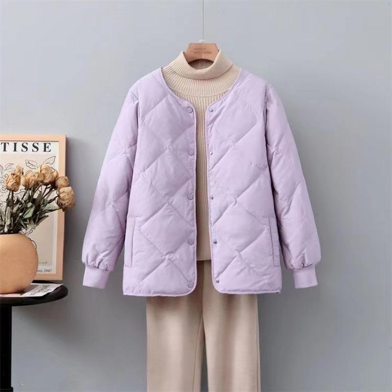 2024 Autumn & Winter Women's Hong Kong Style Short Down Jacket - Diamond Pattern, Lightweight & Loose Fit
