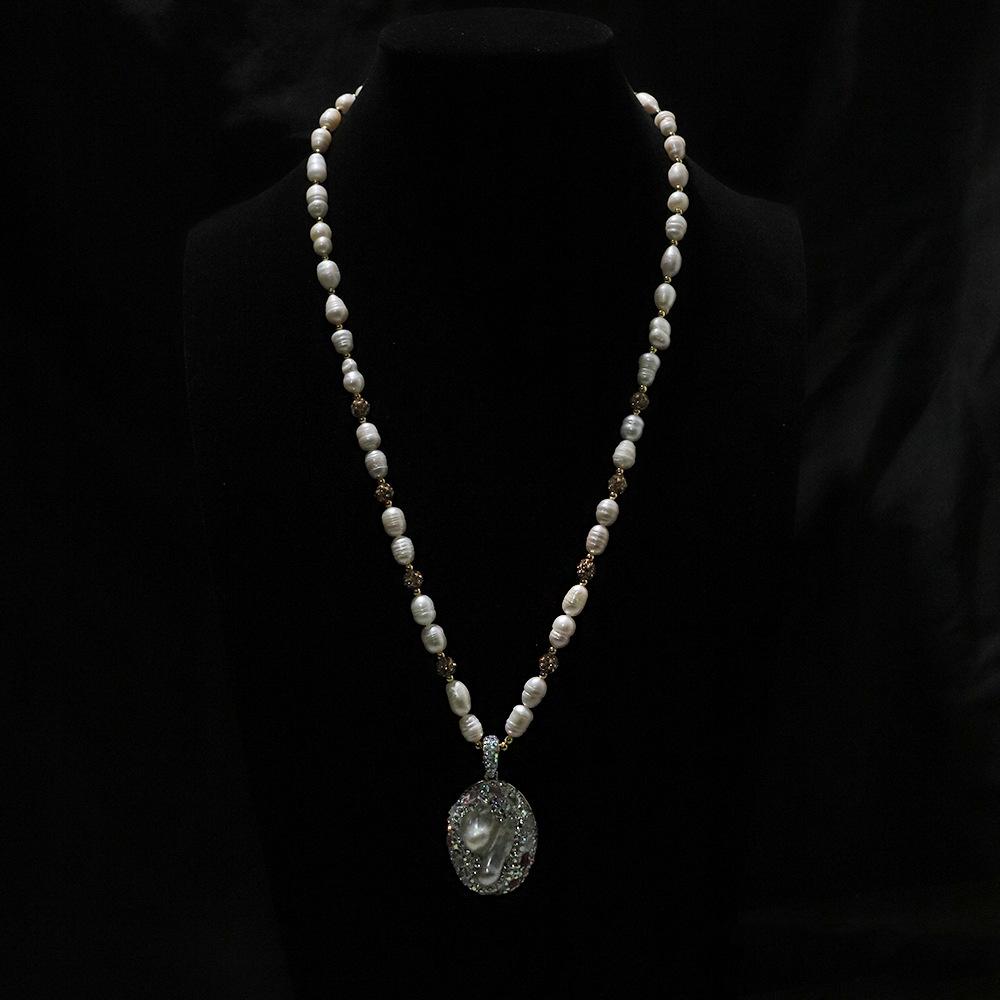 Women's French-style Freshwater Baroque Pearl Necklace Colorful Tourmaline Pendant Niche Fashion Exquisite Electroplated Sweater