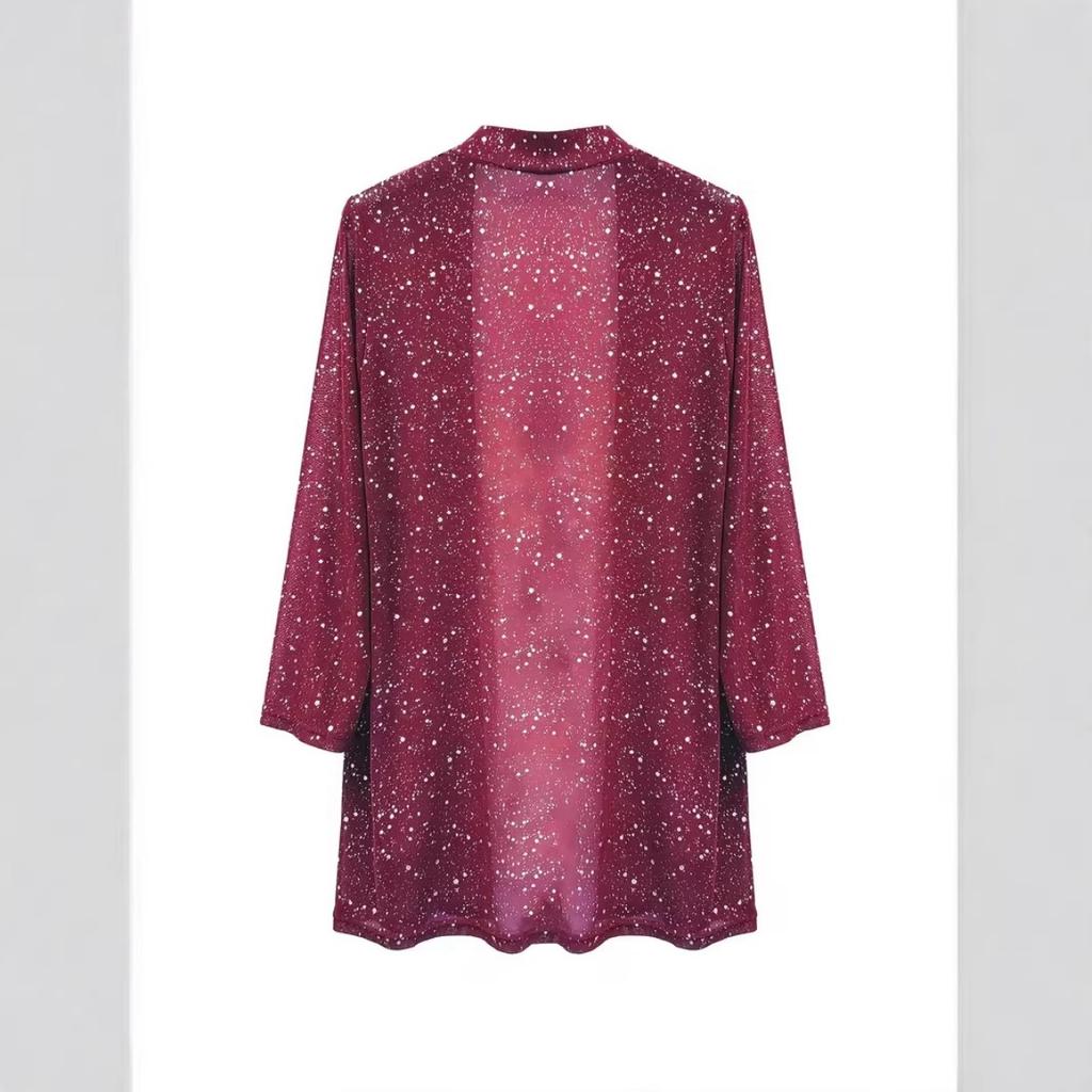 New Women's Elegant Shiny Mesh 3/4 Sleeve Open Cardigan, Fashion Casual Spring Summer Top for Women, European American Style