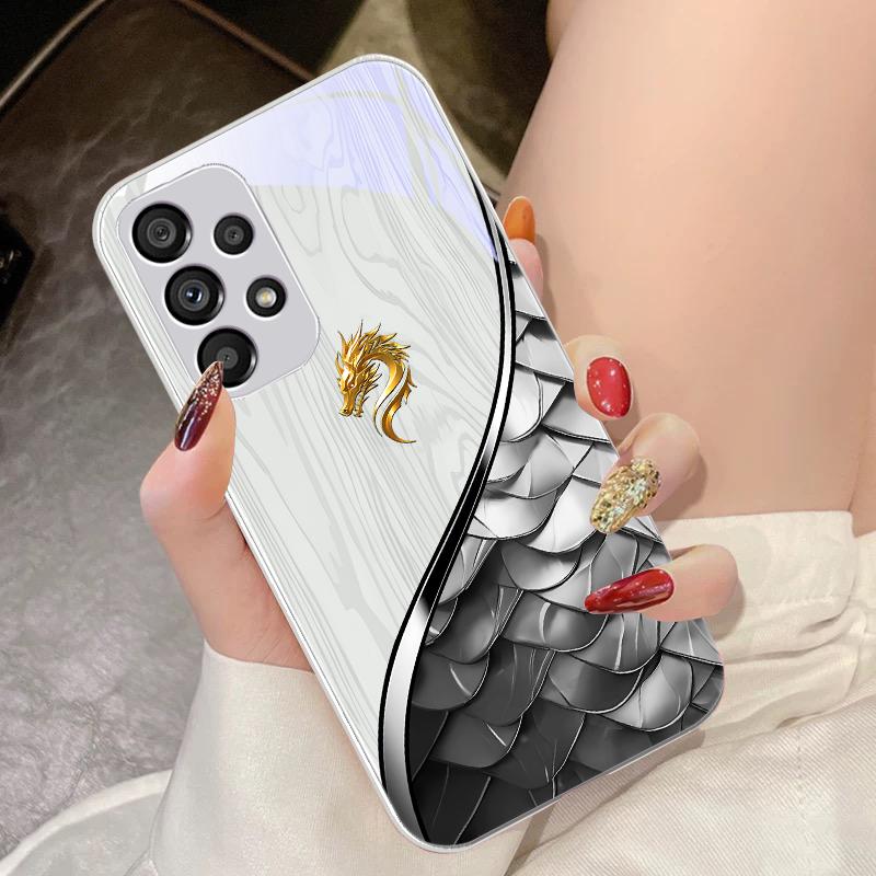 Tempered Glass Phone Case for Samsung Galaxy S10 4G S20 11E 30 S21 21Fe 22 Pro S23 Ultra 5G S8 S9 Plus Dragon Scale Golden