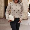 Womens Knitted Sweater With Polka Dot Jacquard Round Neck Long Sleeve Casual Pullover