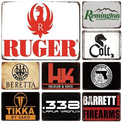 Metallblechschilder Ruger Beretta Wanddekorationsplakette Vintage-Kunstposter Eisenmalerei für Männerhöhle Zuhause Café Garten Club Bar
