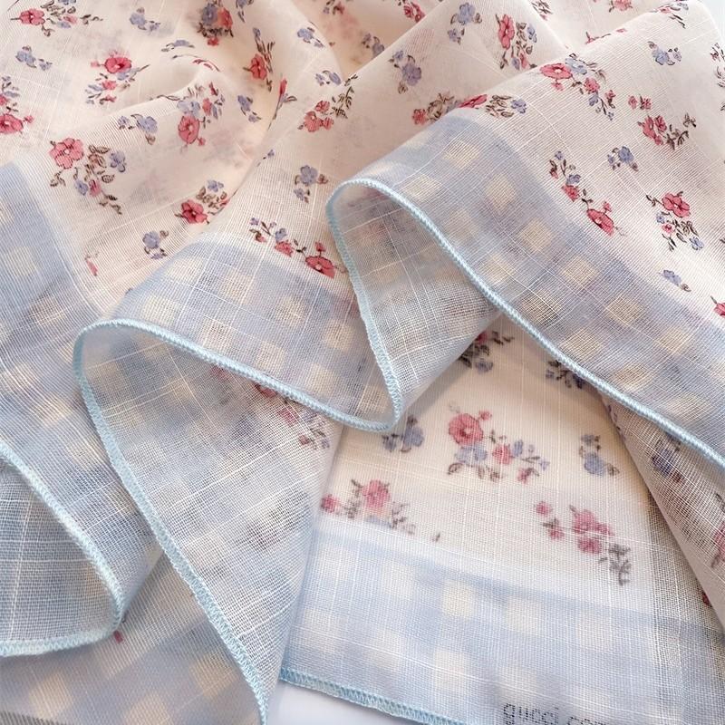 2025 Hot Selling New Countryside Floral Print Fresh Flower Cotton Linen Square Scarf Shawl Fashionable Headscarf