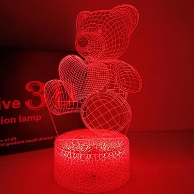 Romantyczna miłość Dream Bear Kids 3D Night Light Touch Latarnia nocna USB Bezprzewodowy pulpit akrylowy LED Dekoracyjna lampa stołowa Prezent