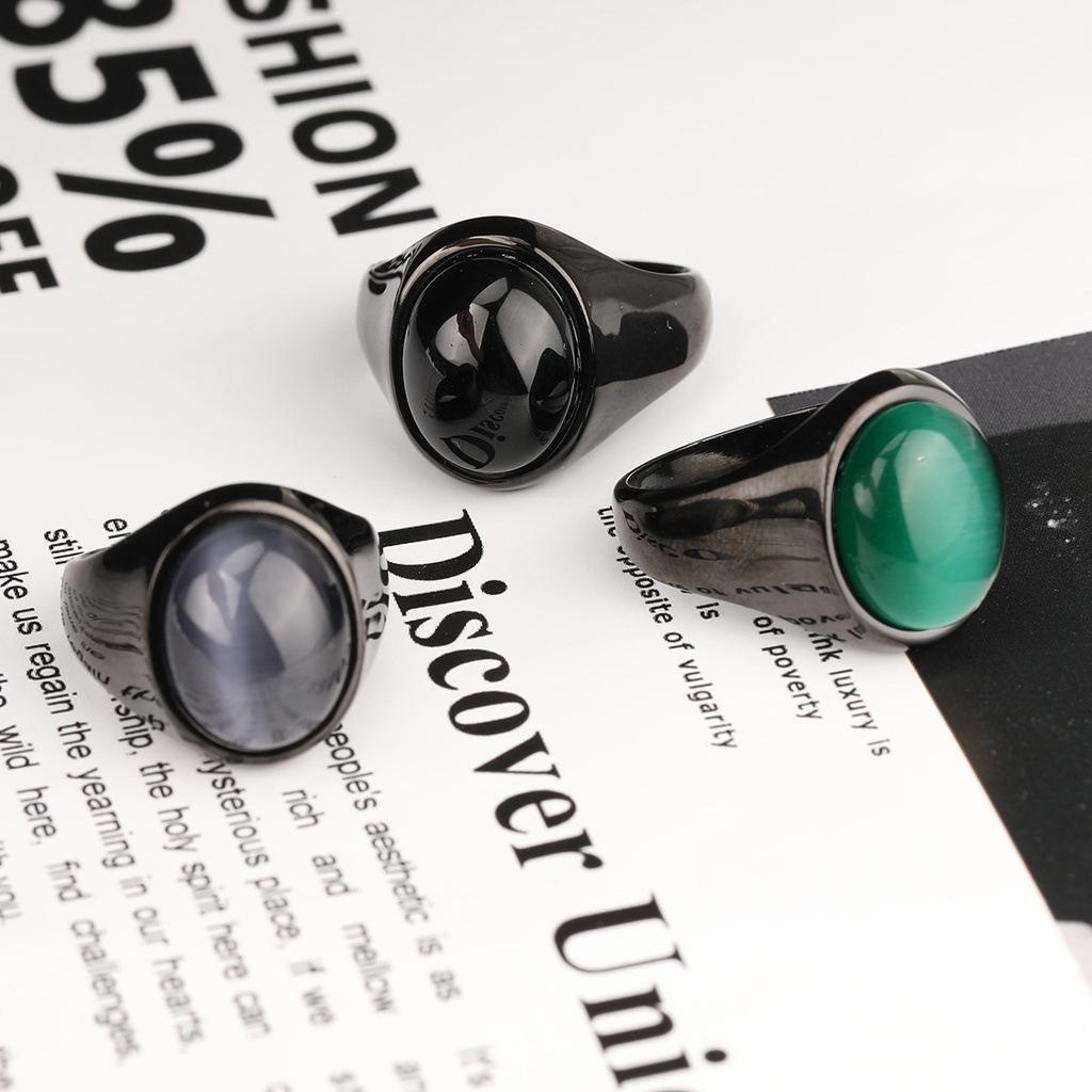 Black Onyx Men's Punk Fashion Hand Accessories Street Hip Hop Cat's Eye Ring