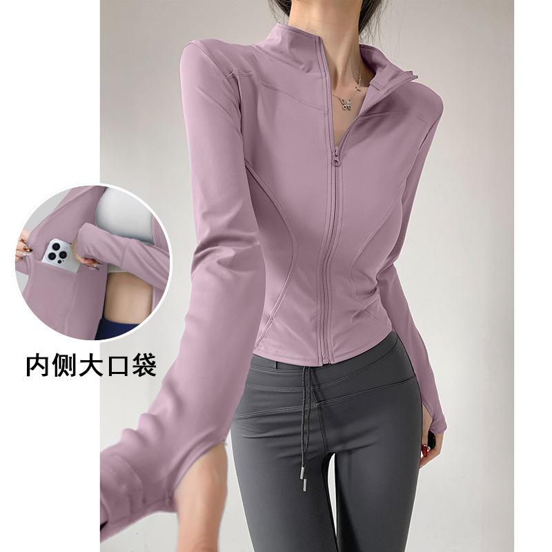 Pilates Fitness Jacket, Quick-dry Top, Stand-collar Yoga Suit, Women's Tight Slimming Waist-tightening Sports Top, Running Training