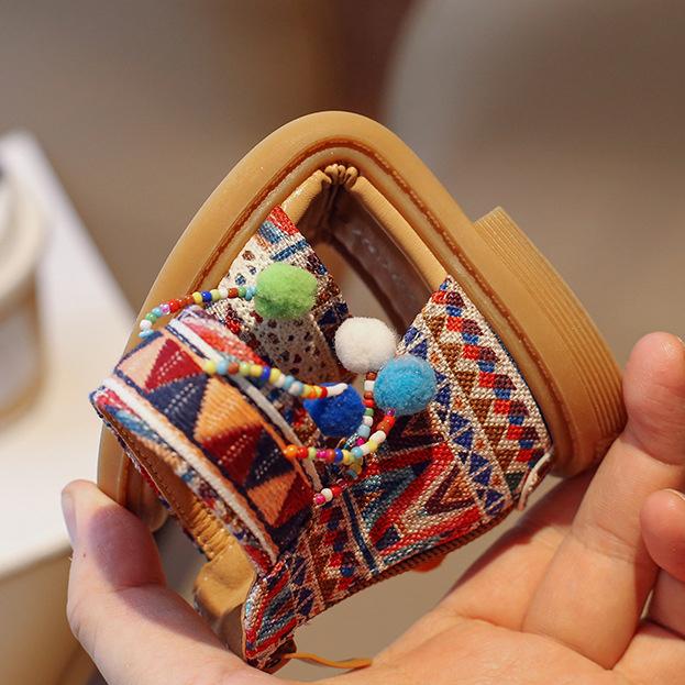 Ethnic Style Simple Children Roman Shoes Soft Breatheable Flats Open-toe Kids Shoes Non-slip Girls Sandals