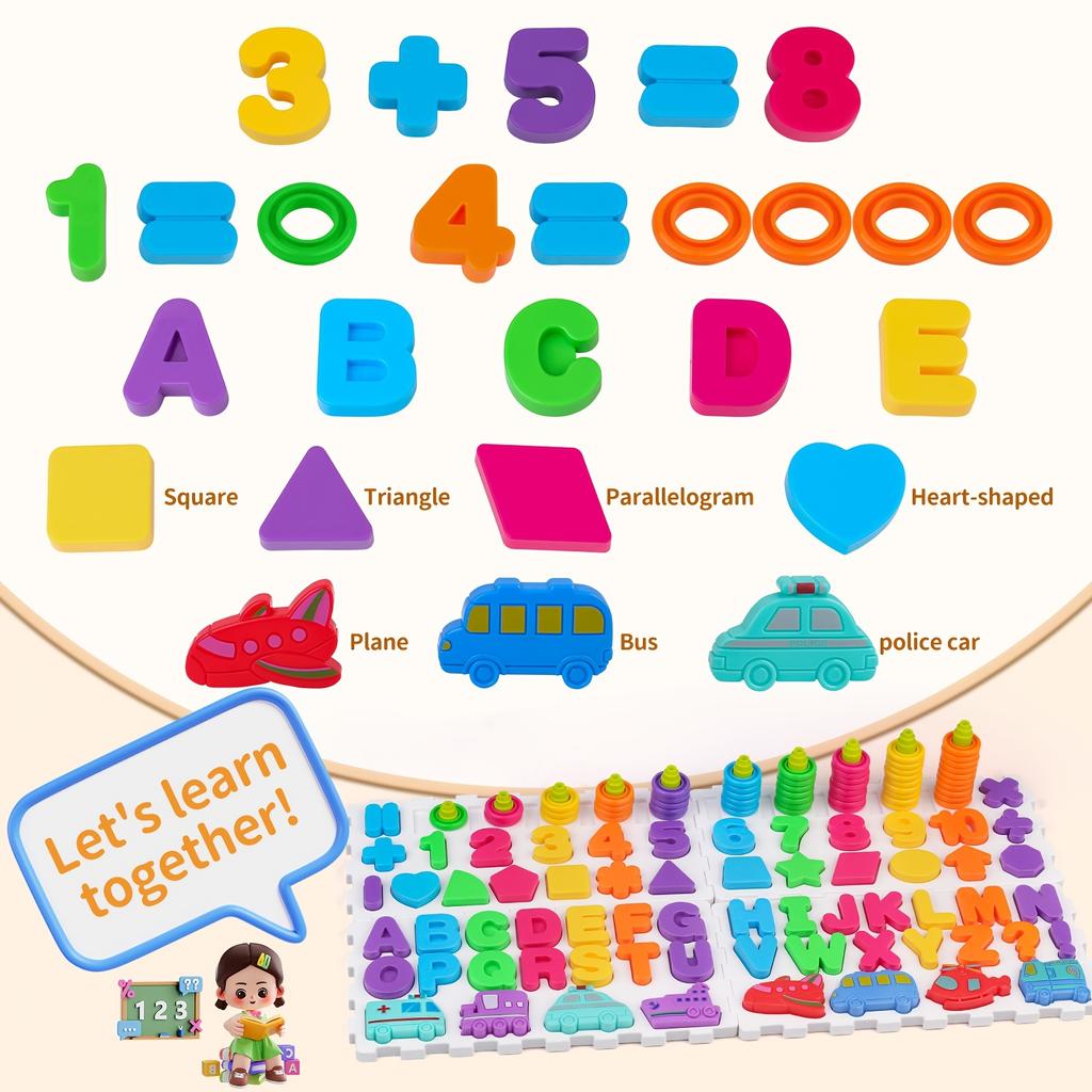 177pcs Educationa LBuilding Set Alphabet, Numbers, Shapes Vehicles Interactive Learning Toy For Kids Colorful Plastic Puzzle For Development