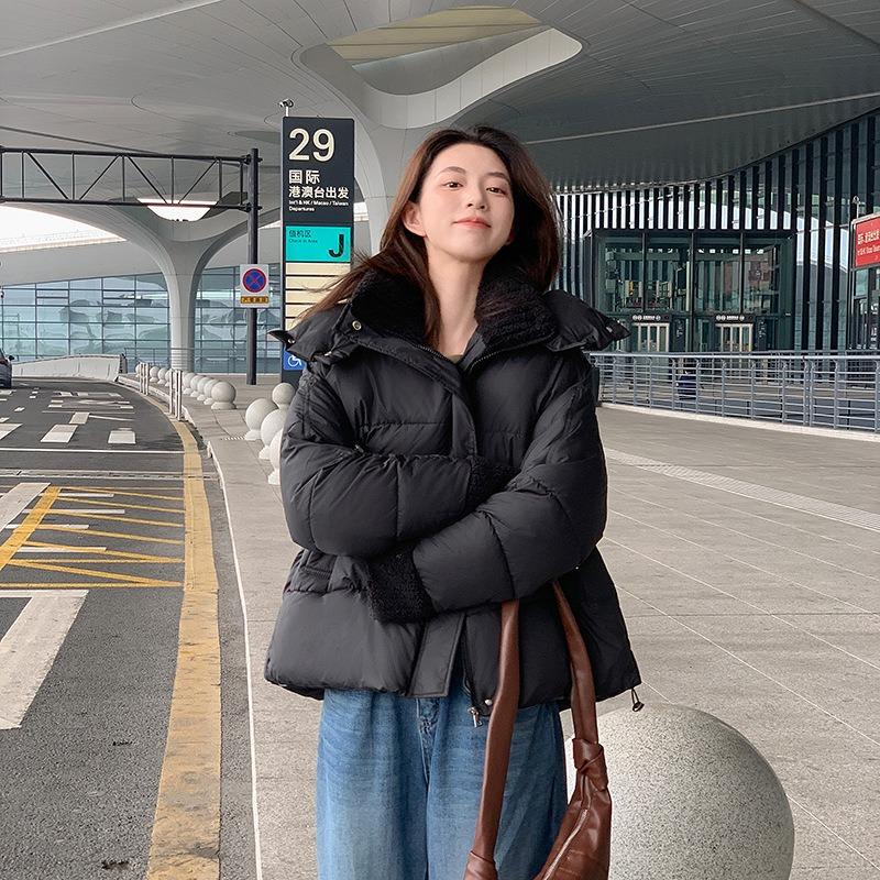 Down cotton clothes women's season 0 small lamb wool splicing jacket