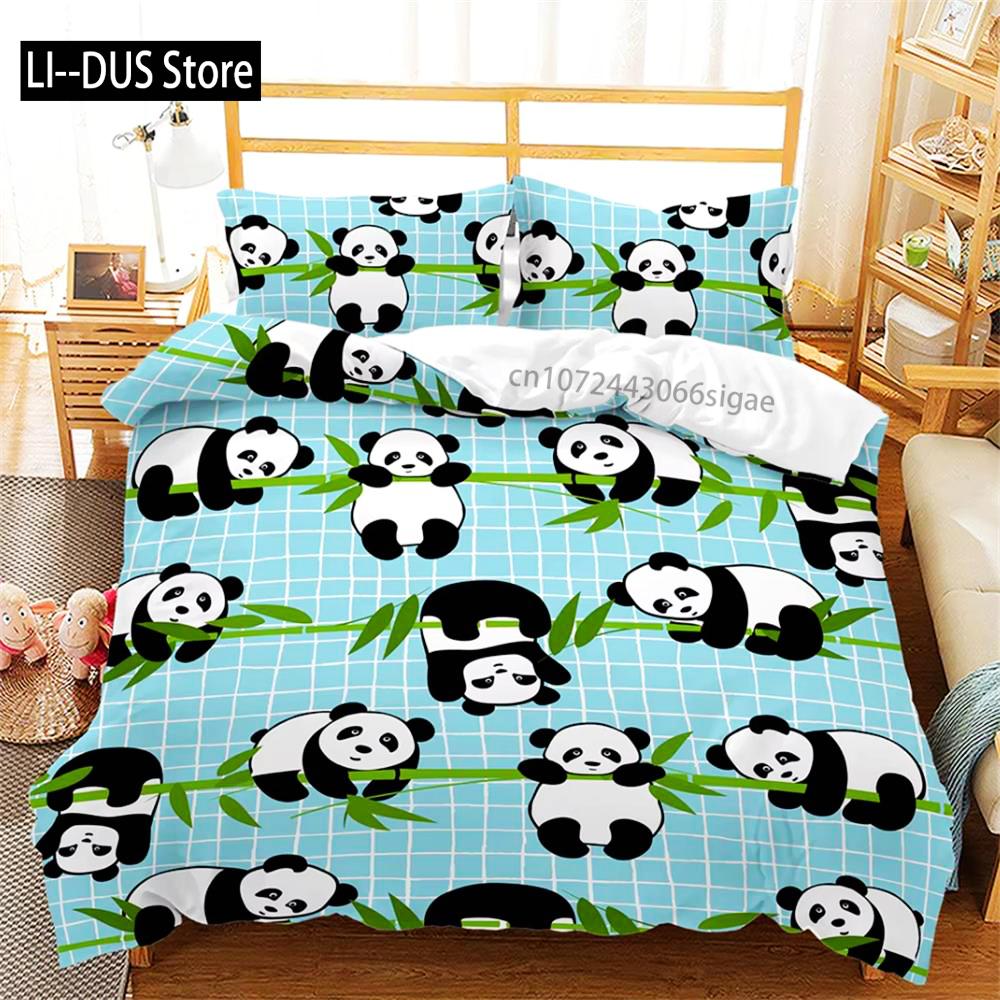 Set Letto 3D Cartone Animato Panda Set Copripiumino Piumone Biancheria da Letto Singolo Matrimoniale King Singolo Decorazione Stanza Bambini Adulti Carino Kawaii