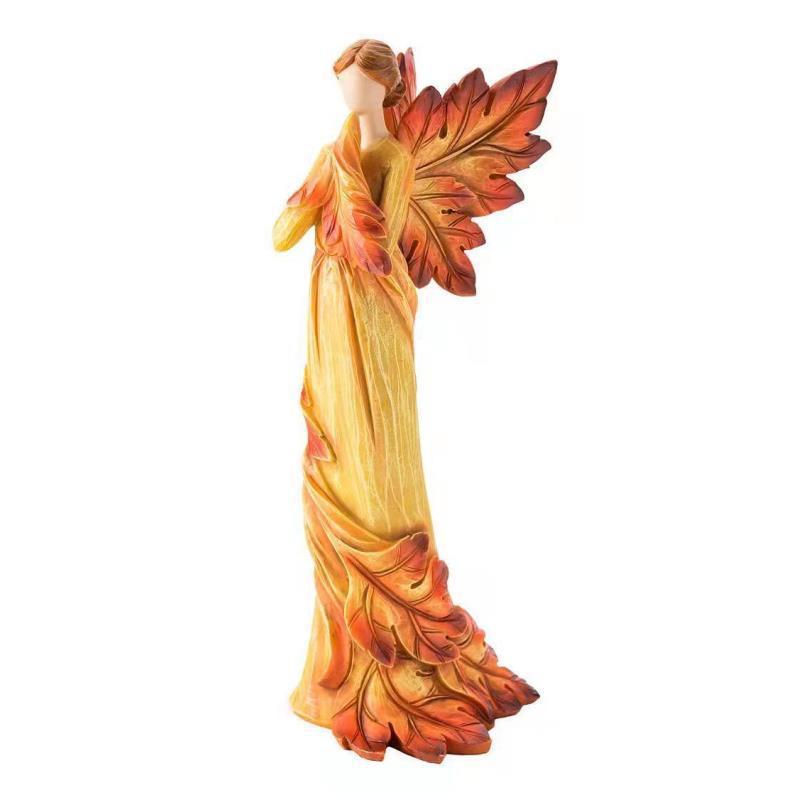 Maple Leaf Angel Resin Figurine - Autumn Kneeling Style Desktop Ornament