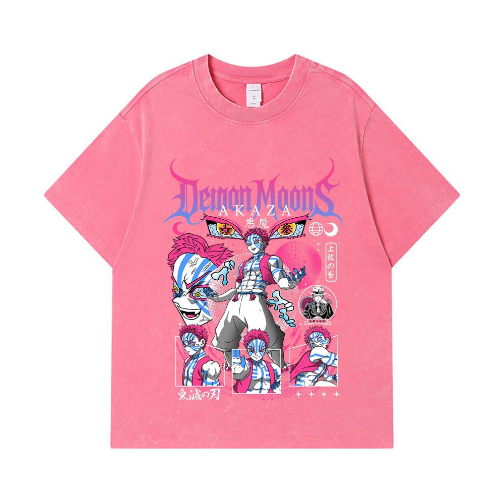 275 GSM Washed T-shirts 100% Cotton Demon Slayer V31 Akaza Print Unisex Heavy Cotton T Shirt