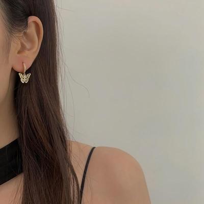 Women's French Punching Butterfly Earrings Hoop Earrings