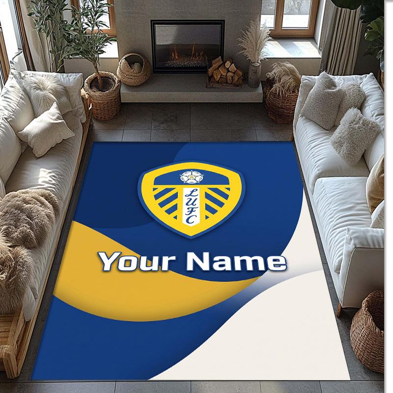 Leeds United Printed Crystal Velvet Rug Non‑Slip Crystal Velvet Carpet For Sofa Bedroom Indoor Home Decoration