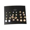 European and American Metal Earrings Set, 12 Pairs of Square Zircon Earrings, Heart-set Diamond Earrings