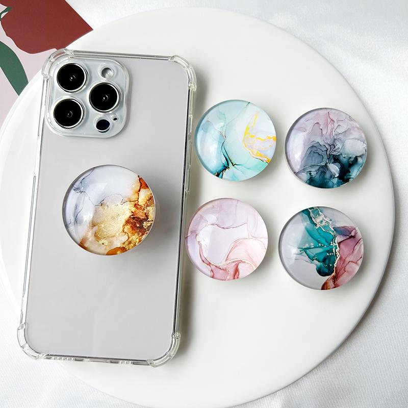 Marble Pattern Crystal Glass Phone Holder Foldable mobile phone Socket Crystal Glass phone grips 5