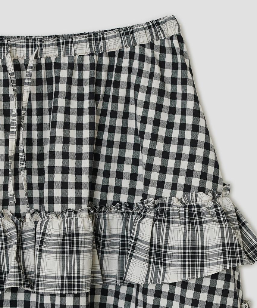 Taibseobiseu Voluminous Check Tier Skirt [Black]
