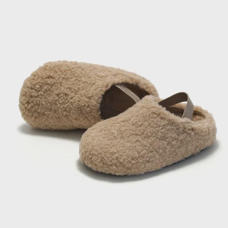 Ruizu Kids' Furry Cork Cotton Warm Velvet Sandals - Boys' and Girls' Fleece Plus Cotton Sandals