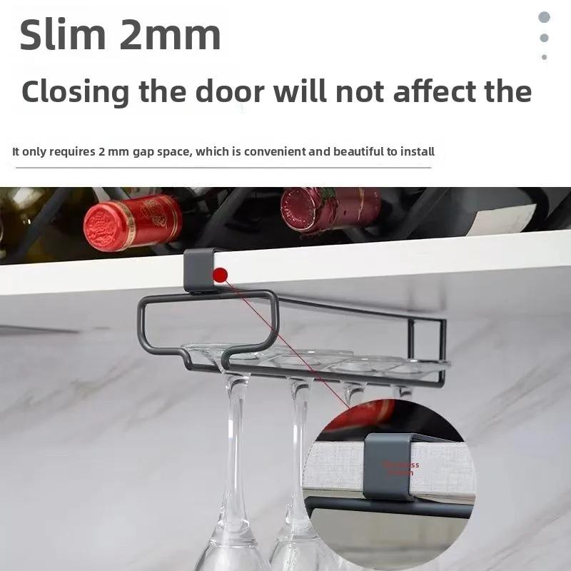 New Type of Metal Hanging Rack for Red Wine Glasses Without Perforation, Metal Hanging Goblets, Cabinet Storage Rack and Shelf