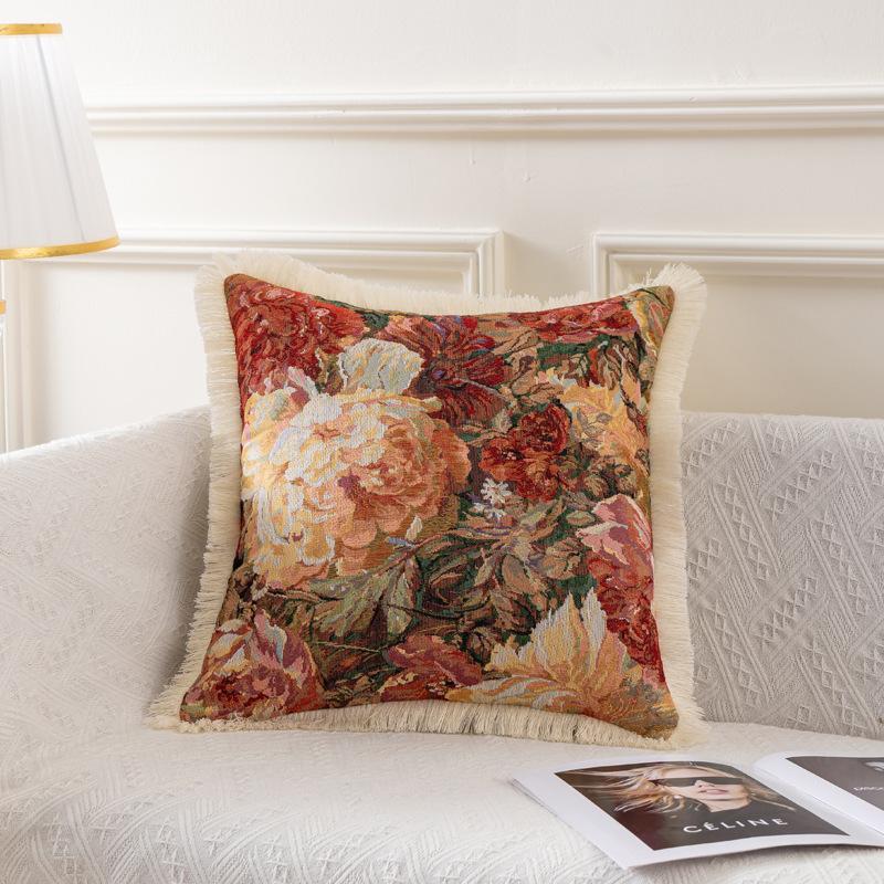 2pcs Vintage Floral Sofa Pillow Cover with Tassels, Zipper Closure, Hand Wash Only, Multi-Use for Living Room, Bedroom, Car Decor