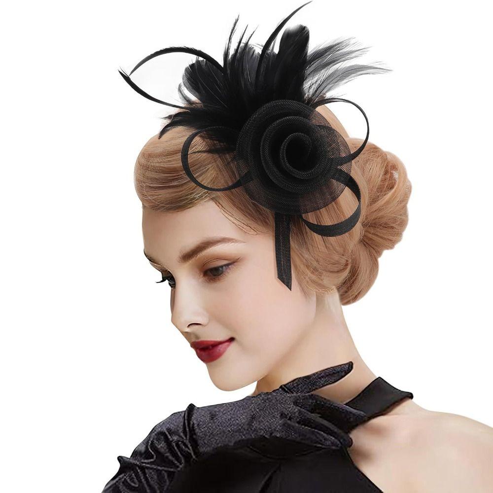 Abito Elegante Cappellino Piccolo Fascia per Capelli Fascinator Retrò Copricapo Piume Fascia in Rete Sposa