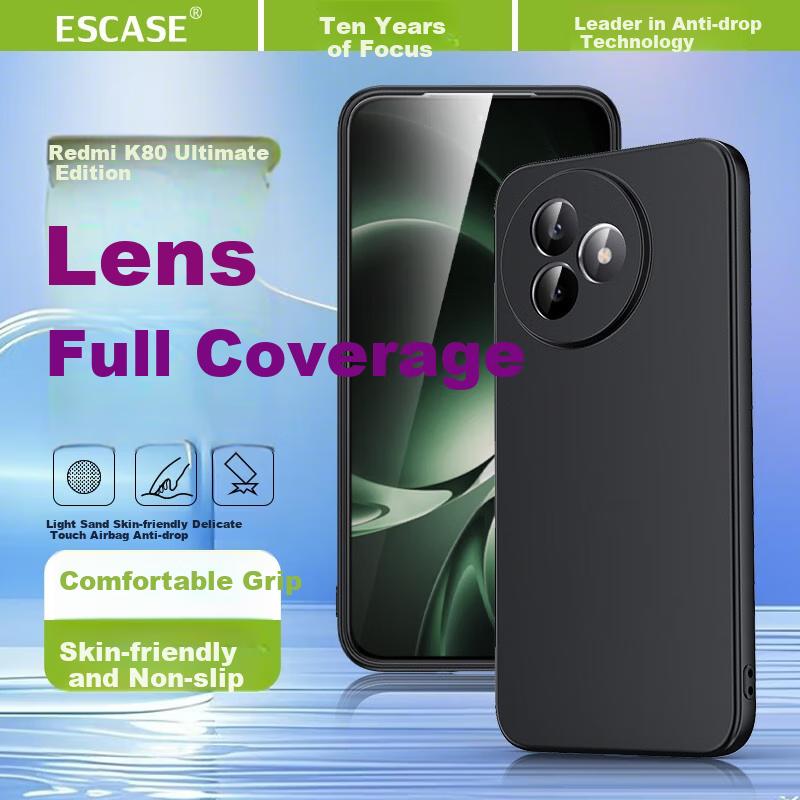 ESCASE Phone Case for Redmi K80 Pro, Full Lens Protection, Ultra-Thin Frosted Cover, Shockproof, Simple Soft, Anti-Fingerprint, Black