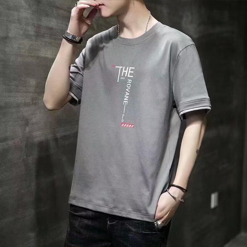 Fake Two-Piece Short-Sleeved T-Shirt Men'S Summer New Youth Leisure Sports Round Neck Short-Sleeved Thin Bottoming Shirt Trendy Brand